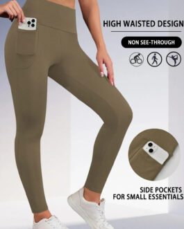 Super Soft Sports Leggings With Pockets For Women High Waisted Workout Yoga Running Push Up Gym Fitness Tight Pants Women&apos;s